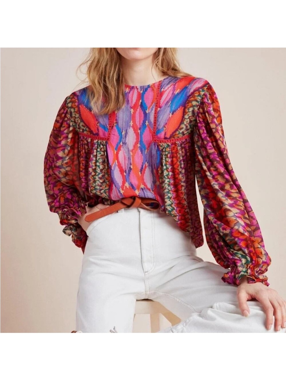 Blank London Anthropologie Miranda Boho Peasant Blouse Top Medium